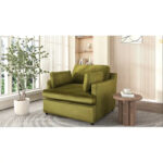 Green 37 Accent Chair with Plastic Legs and Decorative Pillows - Image 3