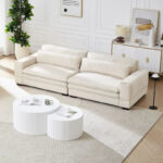 Beige Modern 104.7 Large Fabric Sofa with Lumbar Pillows - Image 8