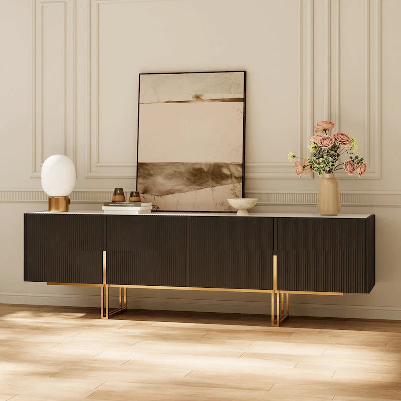 10700787777695_553281 78.7 TV Stand, Entertainment Center with Faux Marble Top - Image 1