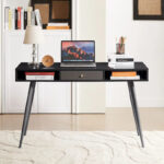 Mid Century Desk with USB Ports and Power Outlet, Modern Writing Study Desk with Drawers,Home Office Computer Desk