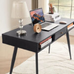 Mid Century Desk with USB Ports and Power Outlet, Modern Writing Study Desk with Drawers,Home Office Computer Desk - Image 3
