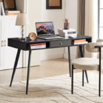 Mid Century Desk with USB Ports and Power Outlet, Modern Writing Study Desk with Drawers,Home Office Computer Desk - Image 9