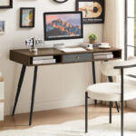 Mid Century Desk with USB Ports and Power Outlet, Modern Writing Study Desk with Drawers,Home Office Computer Desk - Image 15