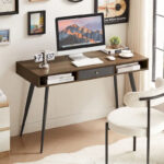 Mid Century Desk with USB Ports and Power Outlet, Modern Writing Study Desk with Drawers,Home Office Computer Desk - Image 17