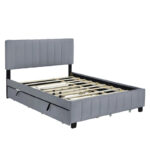Queen Size Velvet Platform Bed with 1 Twin XL Trundle Upholstered Bed Frame and 2 Drawers Storage Bed No Box Spring Needed - Image 5
