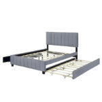 Queen Size Velvet Platform Bed with 1 Twin XL Trundle Upholstered Bed Frame and 2 Drawers Storage Bed No Box Spring Needed - Image 7