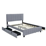 Queen Size Velvet Platform Bed with 1 Twin XL Trundle Upholstered Bed Frame and 2 Drawers Storage Bed No Box Spring Needed - Image 8