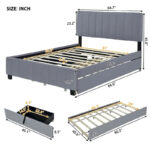 Queen Size Velvet Platform Bed with 1 Twin XL Trundle Upholstered Bed Frame and 2 Drawers Storage Bed No Box Spring Needed - Image 9