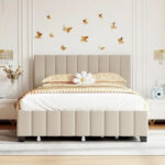 Queen Size Velvet Platform Bed with 1 Twin XL Trundle Upholstered Bed Frame and 2 Drawers Storage Bed No Box Spring Needed - Image 10