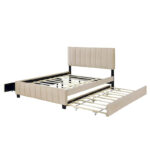 Queen Size Velvet Platform Bed with 1 Twin XL Trundle Upholstered Bed Frame and 2 Drawers Storage Bed No Box Spring Needed - Image 15