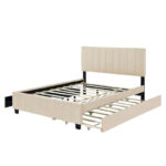 Queen Size Velvet Platform Bed with 1 Twin XL Trundle Upholstered Bed Frame and 2 Drawers Storage Bed No Box Spring Needed - Image 17