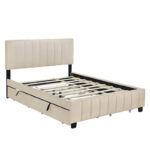 Queen Size Velvet Platform Bed with 1 Twin XL Trundle Upholstered Bed Frame and 2 Drawers Storage Bed No Box Spring Needed - Image 18