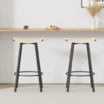 Counter Height Bar Stools, Backless Handwoven Kitchen Dining Chairs with Round Footrest Set of 2 PVC Weaving Pub Stool