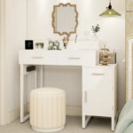 Reversible Makeup Vanity Desk With Charging Station and 4 Wooden Drawers and 1 Cabinet - N/A - Image 34