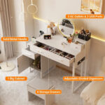 Reversible Makeup Vanity Desk With Charging Station and 4 Wooden Drawers and 1 Cabinet - N/A - Image 6