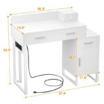 Reversible Makeup Vanity Desk With Charging Station and 4 Wooden Drawers and 1 Cabinet - N/A - Image 8
