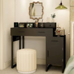 Reversible Makeup Vanity Desk With Charging Station and 4 Wooden Drawers and 1 Cabinet - N/A - Image 17