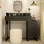 Reversible Makeup Vanity Desk With Charging Station and 4 Wooden Drawers and 1 Cabinet - N/A - Image 18