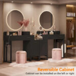 Reversible Makeup Vanity Desk With Charging Station and 4 Wooden Drawers and 1 Cabinet - N/A - Image 21