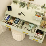Reversible Makeup Vanity Desk With Charging Station and 4 Wooden Drawers and 1 Cabinet - N/A - Image 27