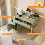 Reversible Makeup Vanity Desk With Charging Station and 4 Wooden Drawers and 1 Cabinet - N/A - Image 30