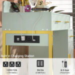 Reversible Makeup Vanity Desk With Charging Station and 4 Wooden Drawers and 1 Cabinet - N/A - Image 31