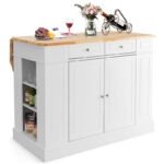 Large Kitchen Island Drop Leaf Breakfast Bar w/ Wood Top Shelves