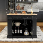 Large Kitchen Island Drop Leaf Breakfast Bar w/ Wood Top Shelves - Image 2