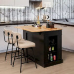 Large Kitchen Island Drop Leaf Breakfast Bar w/ Wood Top Shelves - Image 3