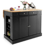 Large Kitchen Island Drop Leaf Breakfast Bar w/ Wood Top Shelves - Image 4