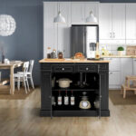 Large Kitchen Island Drop Leaf Breakfast Bar w/ Wood Top Shelves - Image 6