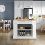 Large Kitchen Island Drop Leaf Breakfast Bar w/ Wood Top Shelves - Image 13