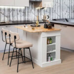 Large Kitchen Island Drop Leaf Breakfast Bar w/ Wood Top Shelves - Image 14
