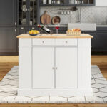 Large Kitchen Island Drop Leaf Breakfast Bar w/ Wood Top Shelves - Image 15