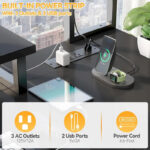 Farmhouse L-shaped Desk with Power Outlet, Gaming Table with Hutch and LED Light - Image 4