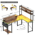 Farmhouse L-shaped Desk with Power Outlet, Gaming Table with Hutch and LED Light - Image 10