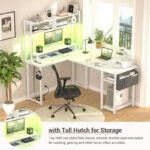 Farmhouse L-shaped Desk with Power Outlet, Gaming Table with Hutch and LED Light - Image 13