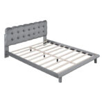 Velvet Upholstered Platform Bed Frame with LED Light & Biscuit Headboard - Image 10