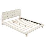 Velvet Upholstered Platform Bed Frame with LED Light & Biscuit Headboard - Image 25