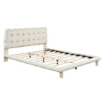 Velvet Upholstered Platform Bed Frame with LED Light & Biscuit Headboard - Image 26