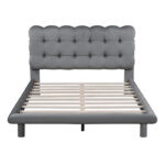 Velvet Upholstered Platform Bed Frame with LED Light & Biscuit Headboard - Image 36