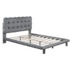 Velvet Upholstered Platform Bed Frame with LED Light & Biscuit Headboard - Image 38
