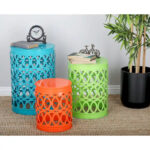 Multi Colored Metal Indoor Outdoor Nesting Accent Table with Carved Design Collection (Set of 3) - S/3 23, 19, 15H - Image 3