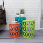 Multi Colored Metal Indoor Outdoor Nesting Accent Table with Carved Design Collection (Set of 3) - S/3 23, 19, 15H - Image 11