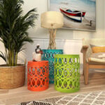 Multi Colored Metal Indoor Outdoor Nesting Accent Table with Carved Design Collection (Set of 3) - S/3 23, 19, 15H - Image 13