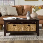 40-Inch Mission Style Coffee Table with Wicker Storage Baskets - Image 12