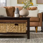 40-Inch Mission Style Coffee Table with Wicker Storage Baskets - Image 5