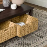 40-Inch Mission Style Coffee Table with Wicker Storage Baskets - Image 7