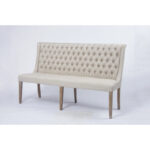 French Tufted Upholstered Dining Banquette Bench (Light Sand Fabric) - Image 4