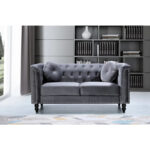 Calvin Classic Velvet Kittleson Nailhead Chesterfield Loveseat - Image 7
